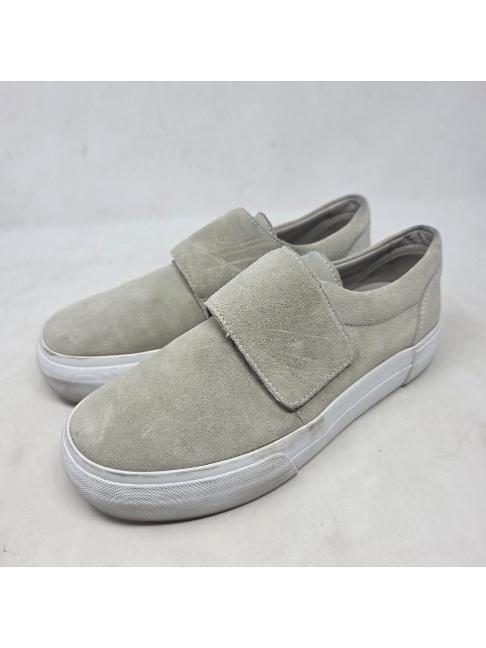 Vince Suede Velcro Strap Slip On Sneakers Beige Minimalist Shoes Womens 6